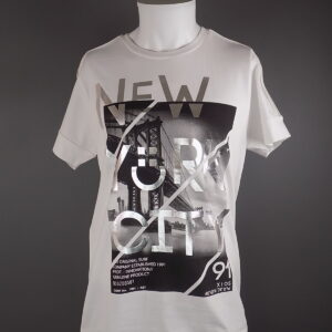 White New York City Theme Zip Crew Neck Stretch T-Shirt Large.