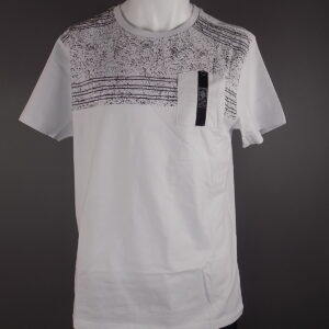 White and Black Patterned Crew Neck Short Sleeved T-Shirt