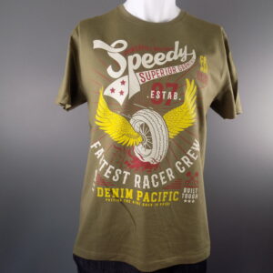 Khaki Green Speedy Racing Theme Crew Neck Short Sleeved T-Shirt