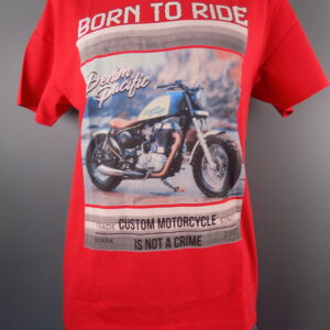 Red "Born To Ride" Motorcycle Design Crew Neck Short Sleeved T-Shirt