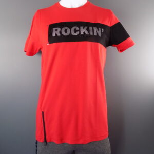 Red & Black "Rockin" Crew Neck Short Sleeved Stretch T-Shirt