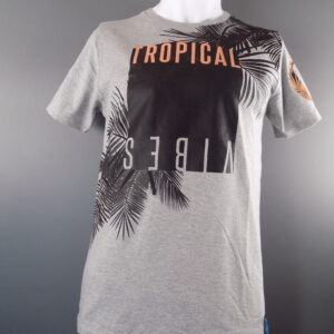 Grey & Black Tropical Vibes Crew Neck Short Sleeved T-Shirt.
