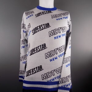 White & Blue New York Theme Crew Neck Cotton Jumper. Size Small.